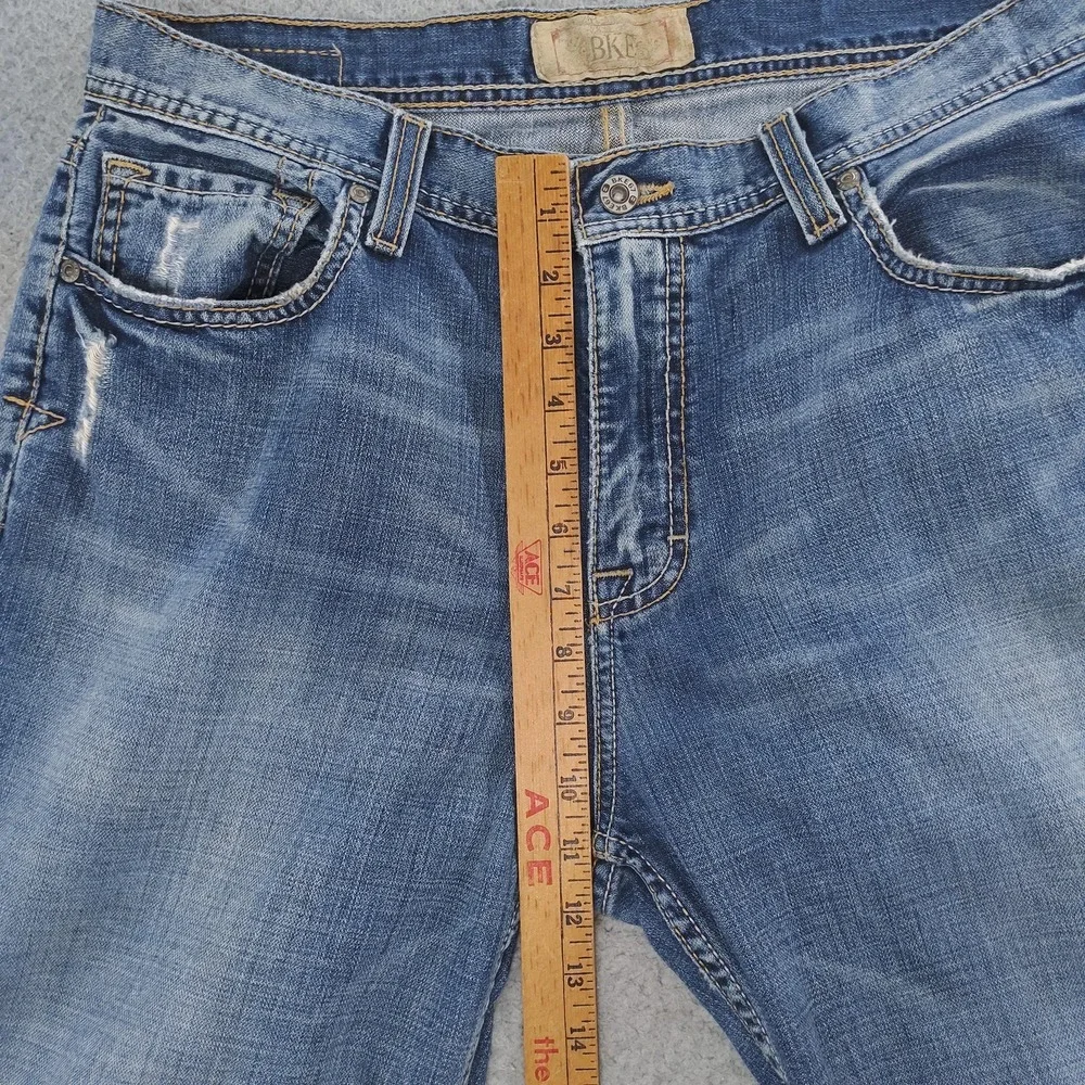 BKE Tyler Jeans Mens 34x30 Blue Wide Flare Leg Denim Distressed Faded Mexico